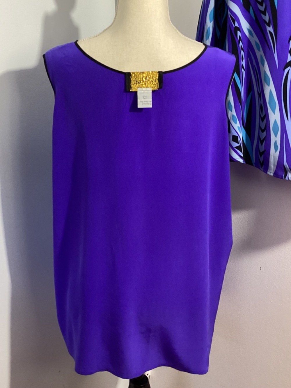 VTG BOB MACKIE WEARABLE ART PLUS 1X 100% SILK TWINSET TANK TOP TUNIC BLUE PURPLE - Picture 6 of 15